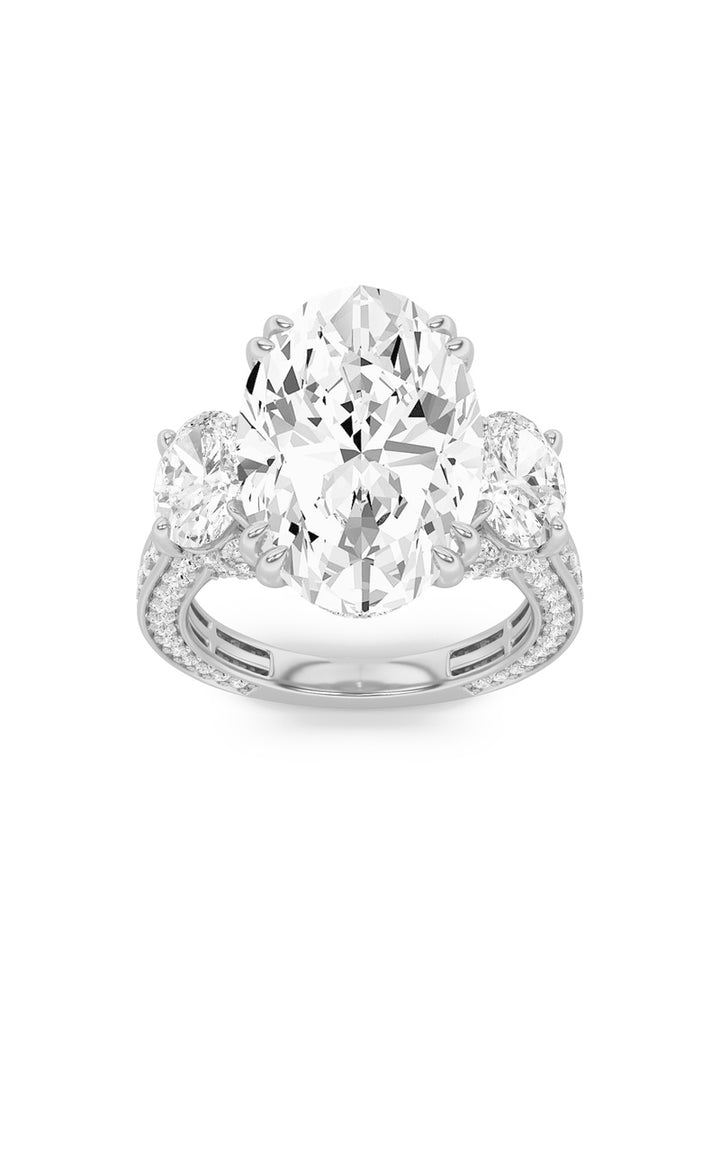 9CTW Oval Shaped Lab Grown Diamond (F/VS) Bold Statement Accented Ring in 14K Gold