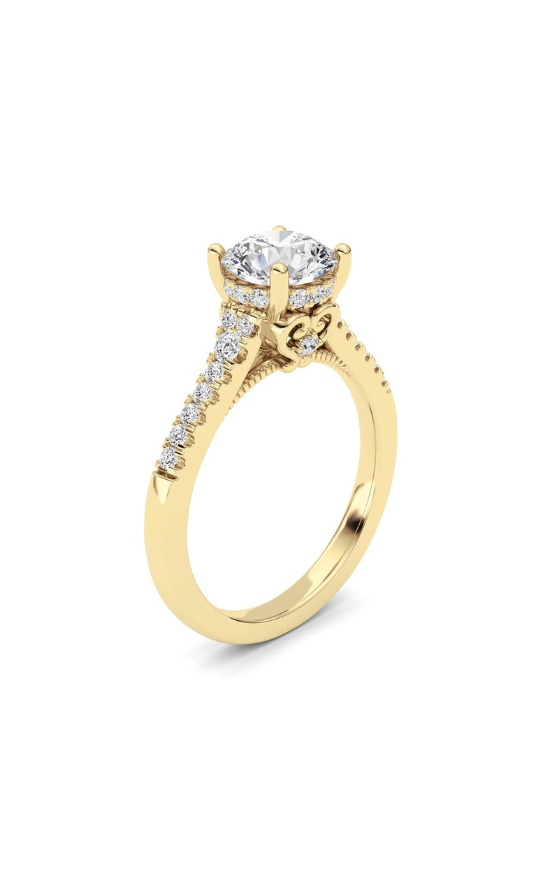 1.5Cttw Round Shaped Lab Grown Diamond (F/VS) Accented Two Tone Engagement Ring in 14K Gold