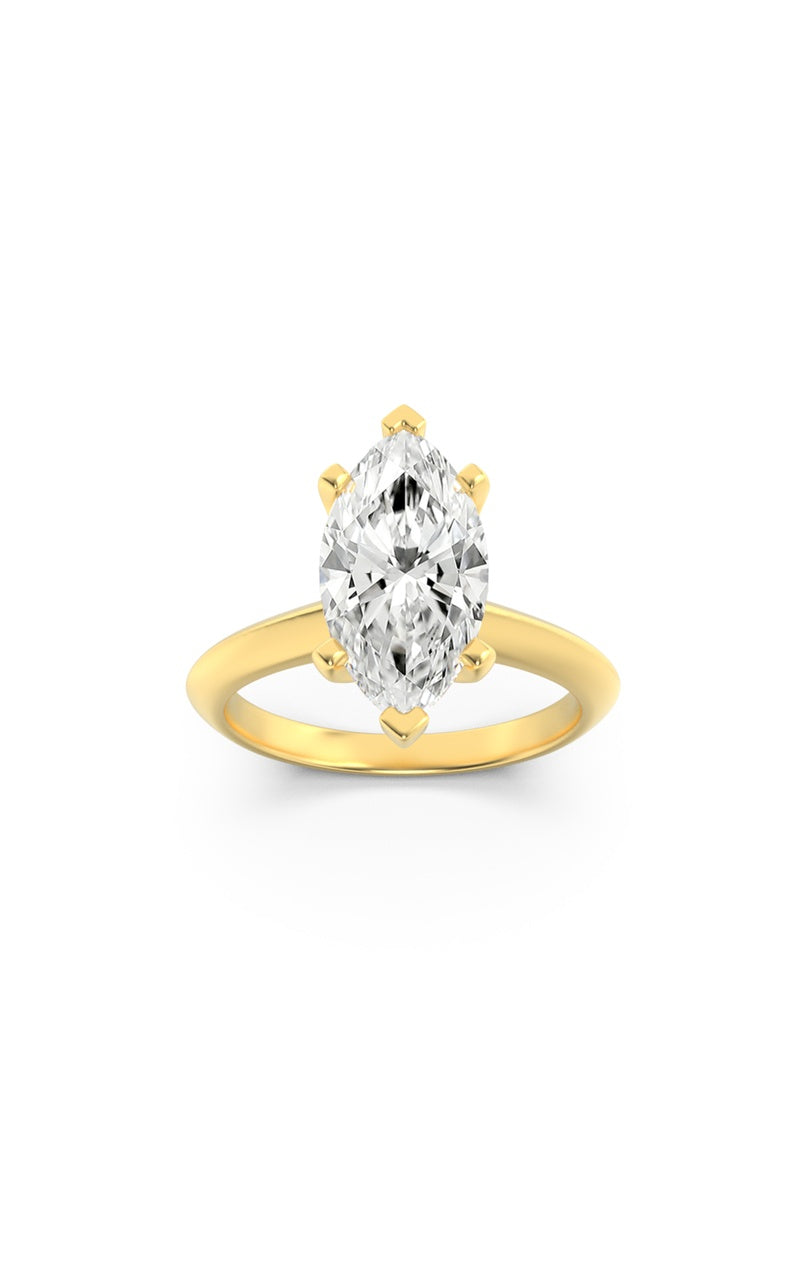 3CTW Marquise Shaped Lab Grown Diamond (F/VS) Knife Edge Shank Solitaire Engagement Ring in 14K Gold
