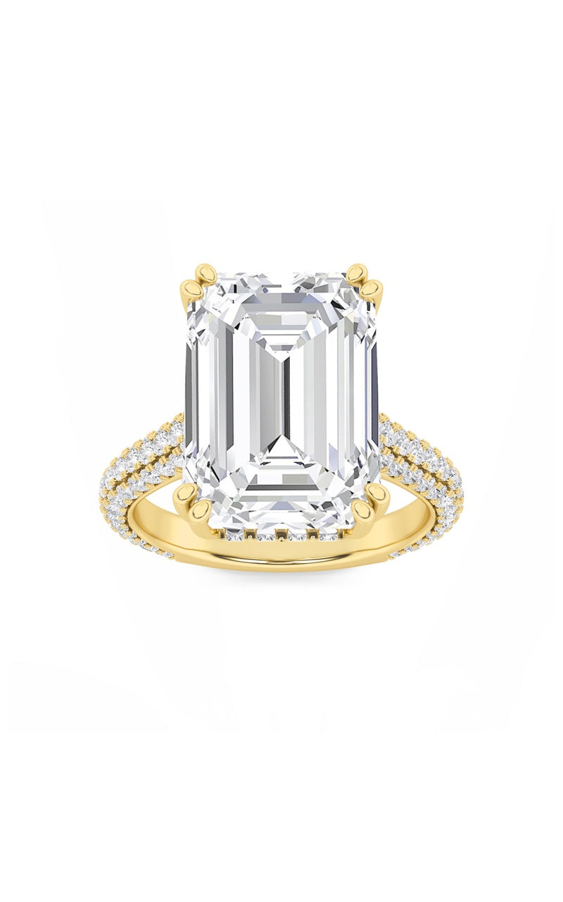 8Cttw Emerald Shaped Lab Grown Diamond (F/VS) BoldAccented Engagement Ring in 14K Gold