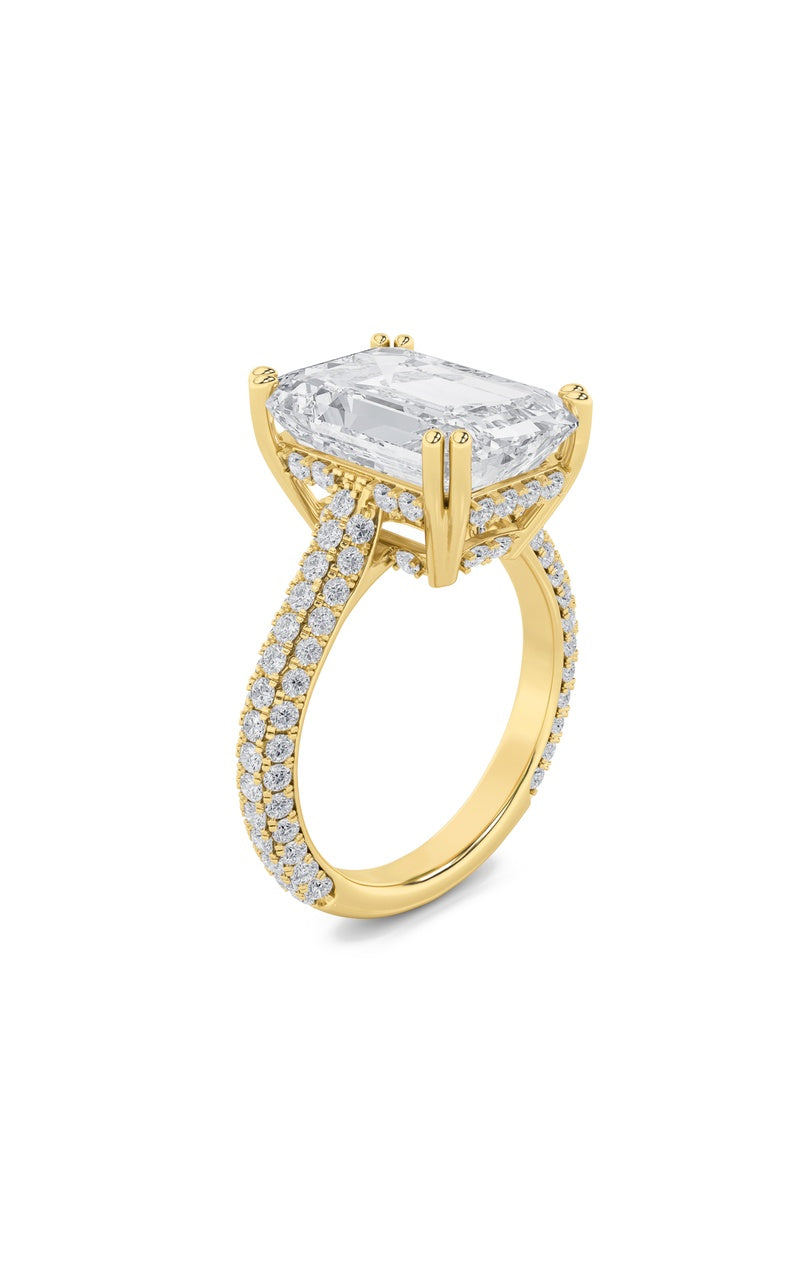 8Cttw Emerald Shaped Lab Grown Diamond (F/VS) BoldAccented Engagement Ring in 14K Gold