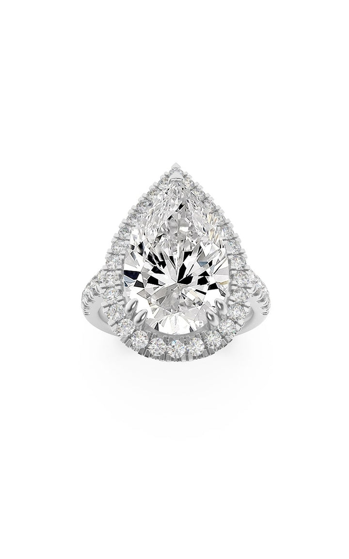 6.25Cttw Pear Shaped Lab Grown Diamond (F/VS) Bold Accented Engagement Ring in 14K Gold