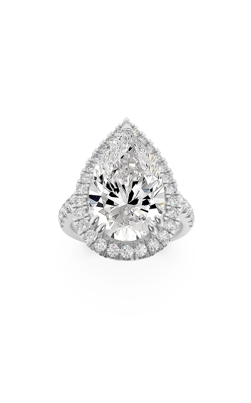 6.25Cttw Pear Shaped Lab Grown Diamond (F/VS) BoldAccented Engagement Ring in 14K Gold