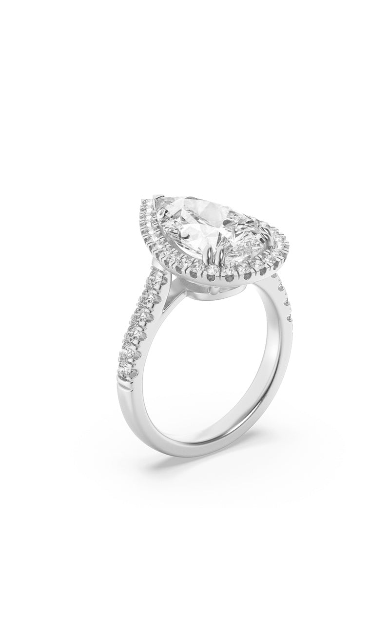 6.25Cttw Pear Shaped Lab Grown Diamond (F/VS) BoldAccented Engagement Ring in 14K Gold