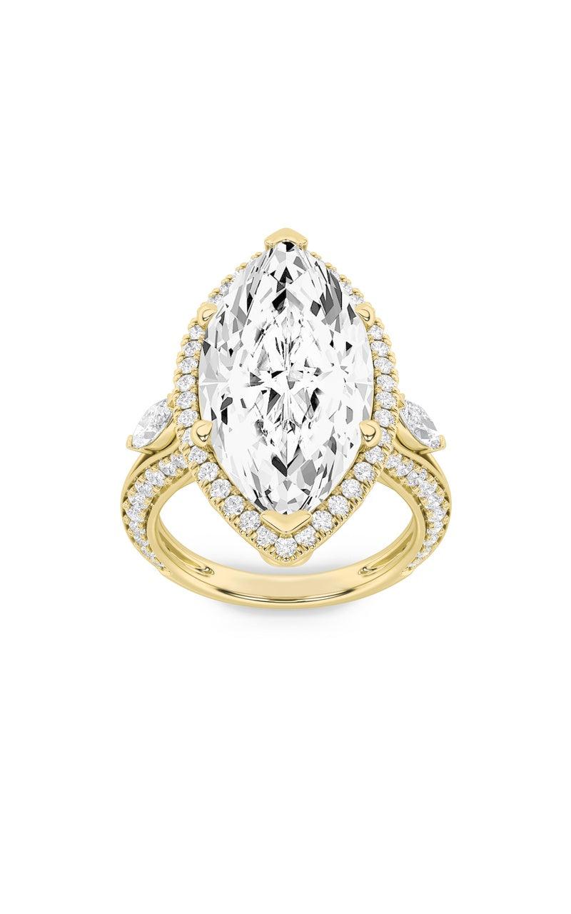 9Cttw Marquise Shaped Lab Grown Diamond (F/VS) Bold Statement Accented  Ring in 14K Gold