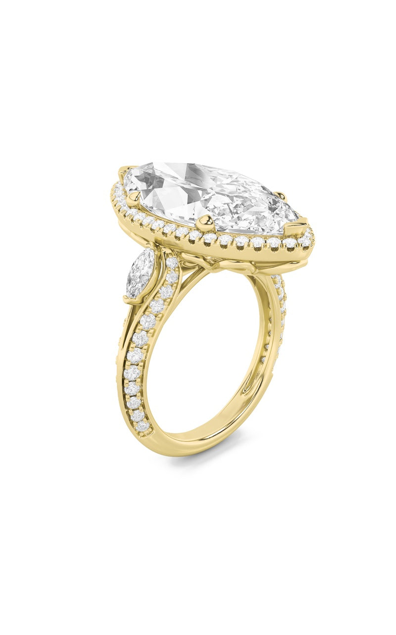 9CTW Marquise Shaped Lab Grown Diamond (F/VS) Bold Statement Accented  Ring in 14K Gold