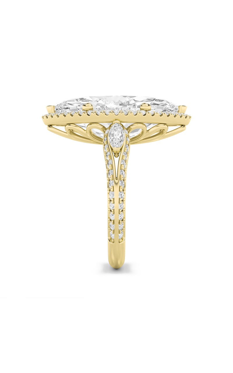 9Cttw Marquise Shaped Lab Grown Diamond (F/VS) Bold Statement Accented  Ring in 14K Gold