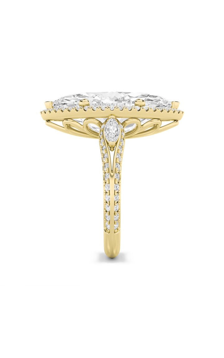 9Cttw Marquise Shaped Lab Grown Diamond (F/VS) Bold Statement Accented  Ring in 14K Gold
