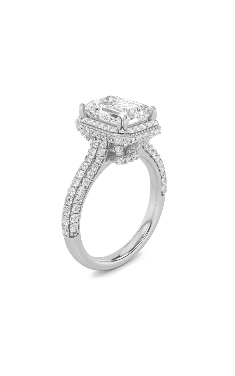3Cttw Radiant Shaped Lab Grown Diamond (F/VS) HaloAccented Engagement Ring in 14K Gold