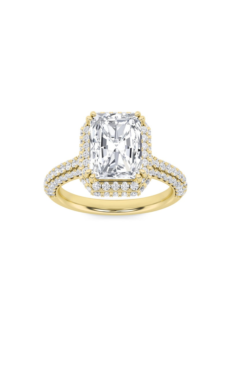3Cttw Radiant Shaped Lab Grown Diamond (F/VS) HaloAccented Engagement Ring in 14K Gold