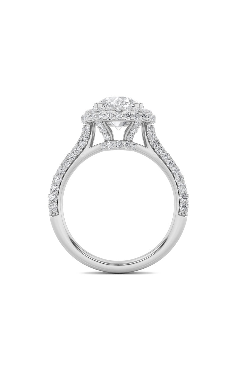 3Cttw Round Shaped Lab Grown Diamond (F/VS) Halo Accented Engagement Ring in 14K Gold