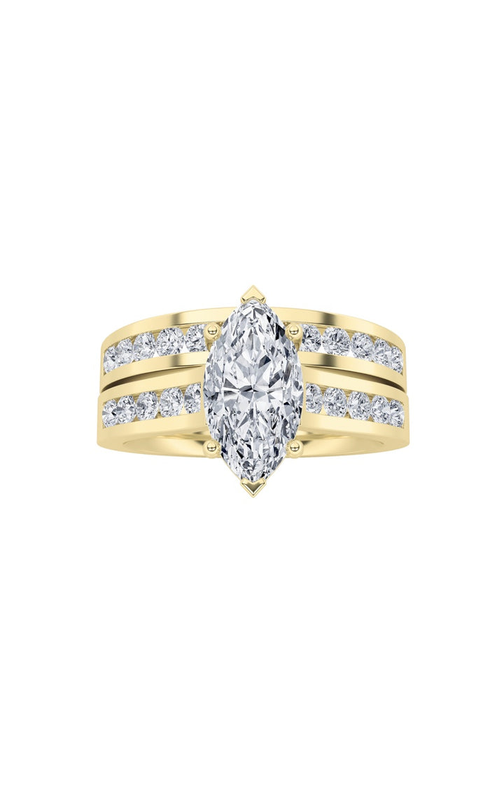 2Cttw Marquise Shaped Lab Grown Diamond (F/VS) Channel Set Bridal Engagement Ring in 14K Gold