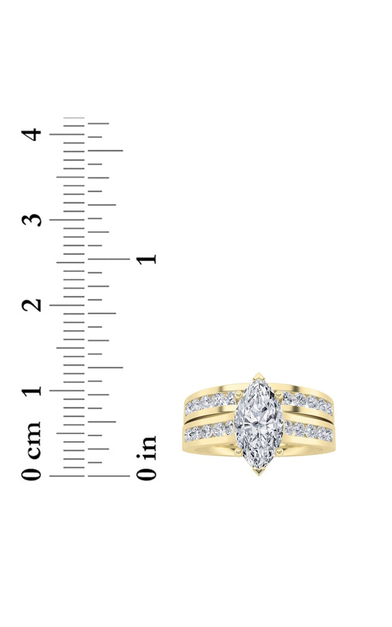 2CTW Marquise Shaped Lab Grown Diamond (F/VS) Channel Set Bridal Engagement Ring in 14K Gold