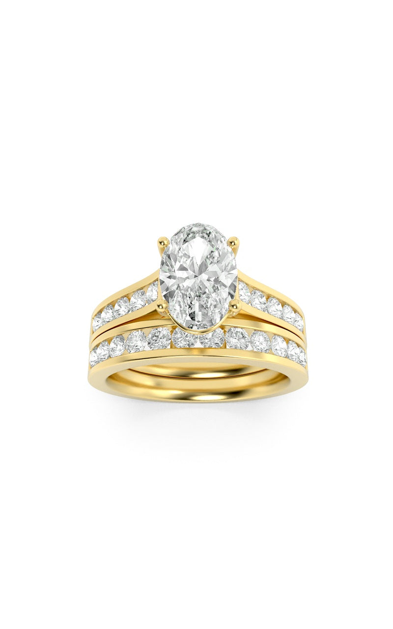 2Cttw Oval Shaped Lab Grown Diamond (G/VS) ChannelSet Bridal Engagement Ring in 10K Gold