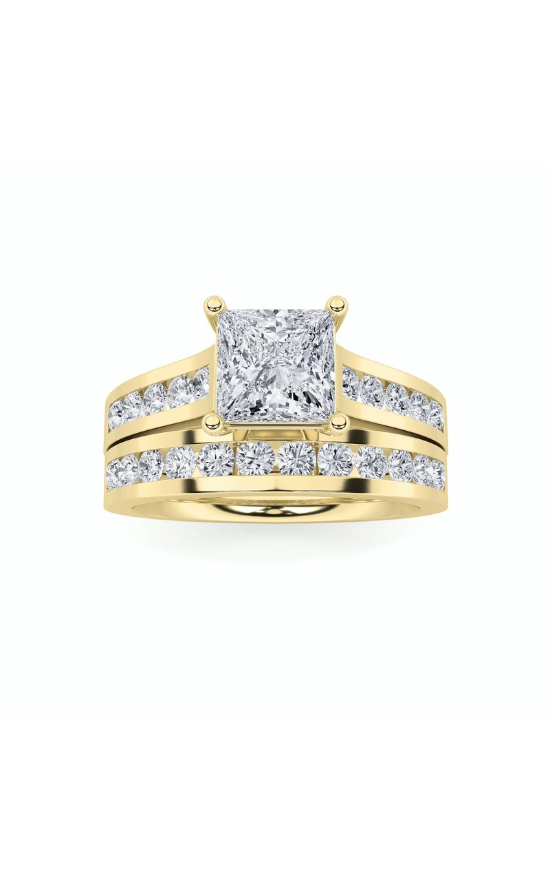 2Cttw Princess Shaped Lab Grown Diamond (F/VS) Channel Set Bridal Engagement Ring in 14K Gold