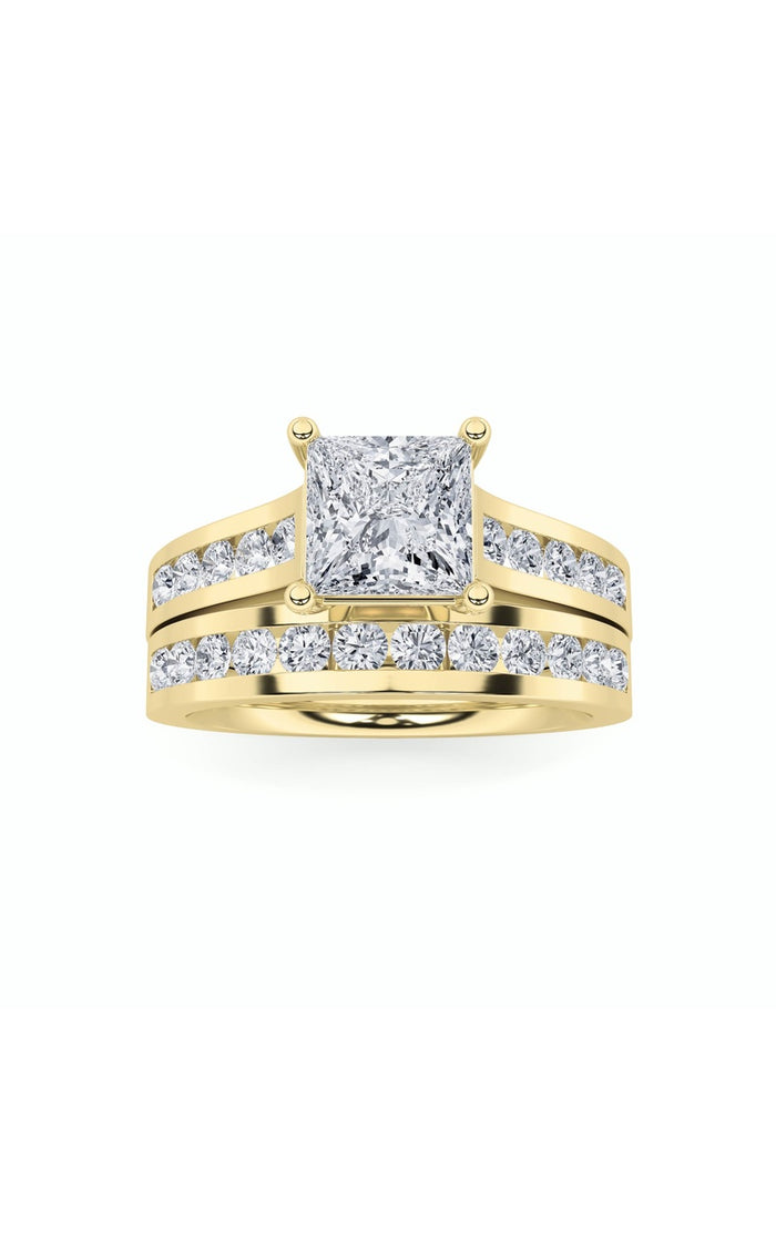 2CTW Princess Shaped Lab Grown Diamond (F/VS) Channel Set Bridal Engagement Ring in 14K Gold