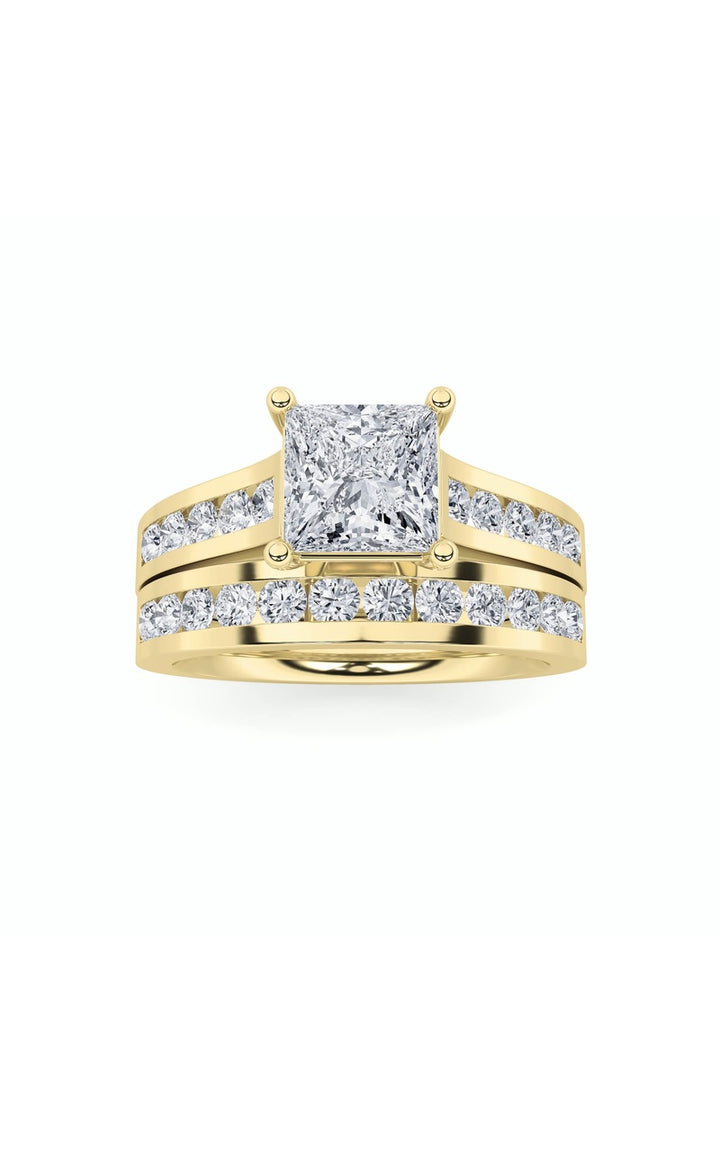 2Cttw Princess Shaped Lab Grown Diamond (F/VS) Channel Set Bridal Engagement Ring in 14K Gold