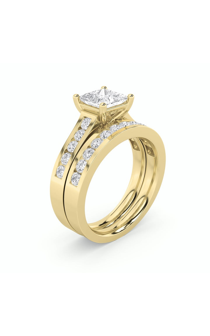 2CTW Princess Shaped Lab Grown Diamond (F/VS) Channel Set Bridal Engagement Ring in 14K Gold