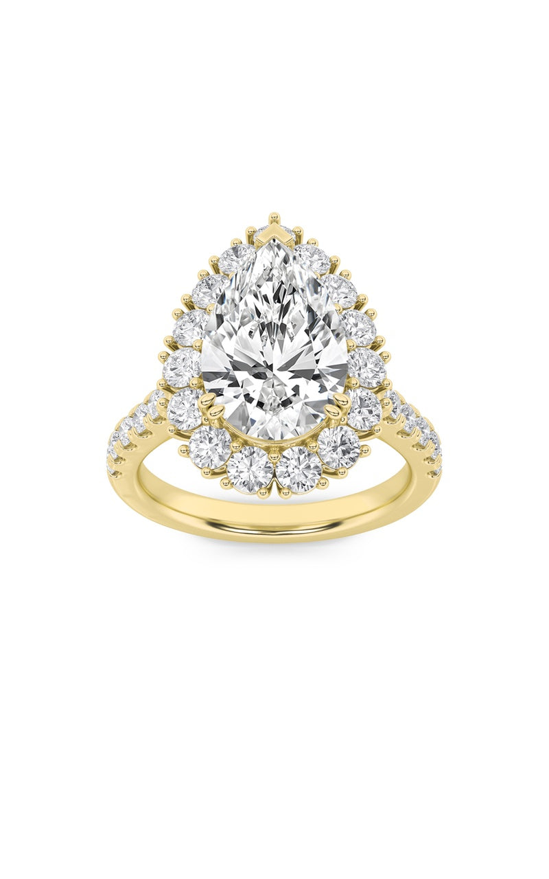 4Cttw Pear Shaped Lab Grown Diamond (F/VS) Bold Classic Engagement Ring in 14K Gold
