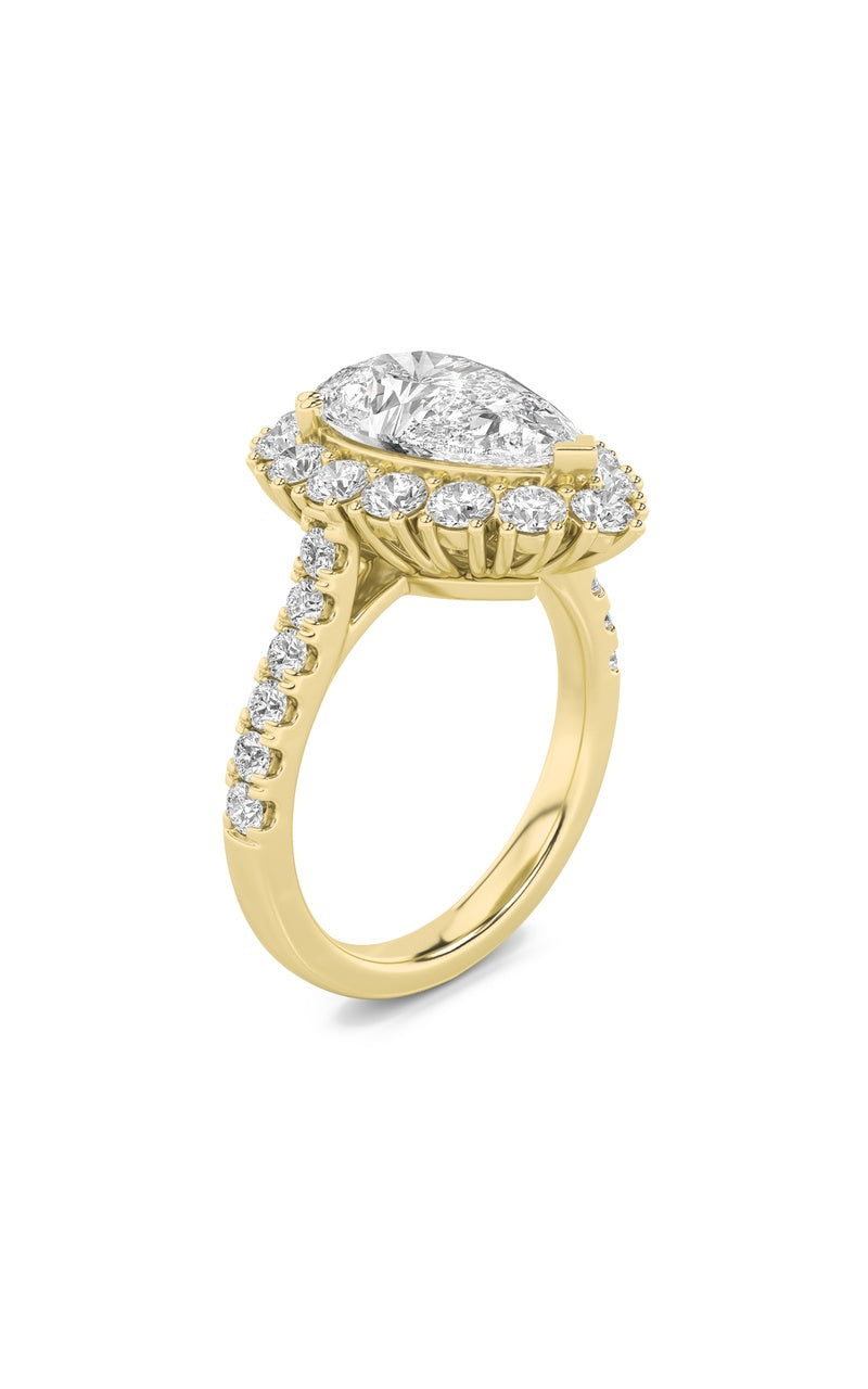 4Cttw Pear Shaped Lab Grown Diamond (F/VS) Bold Classic Engagement Ring in 14K Gold