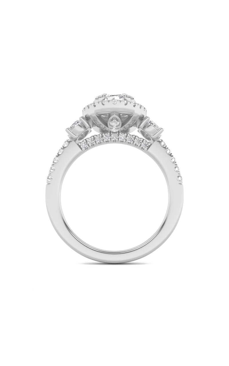 3Cttw Oval Shaped Lab Grown Diamond (G/VS) Three Stone Accented Engagement Ring in 14K Gold