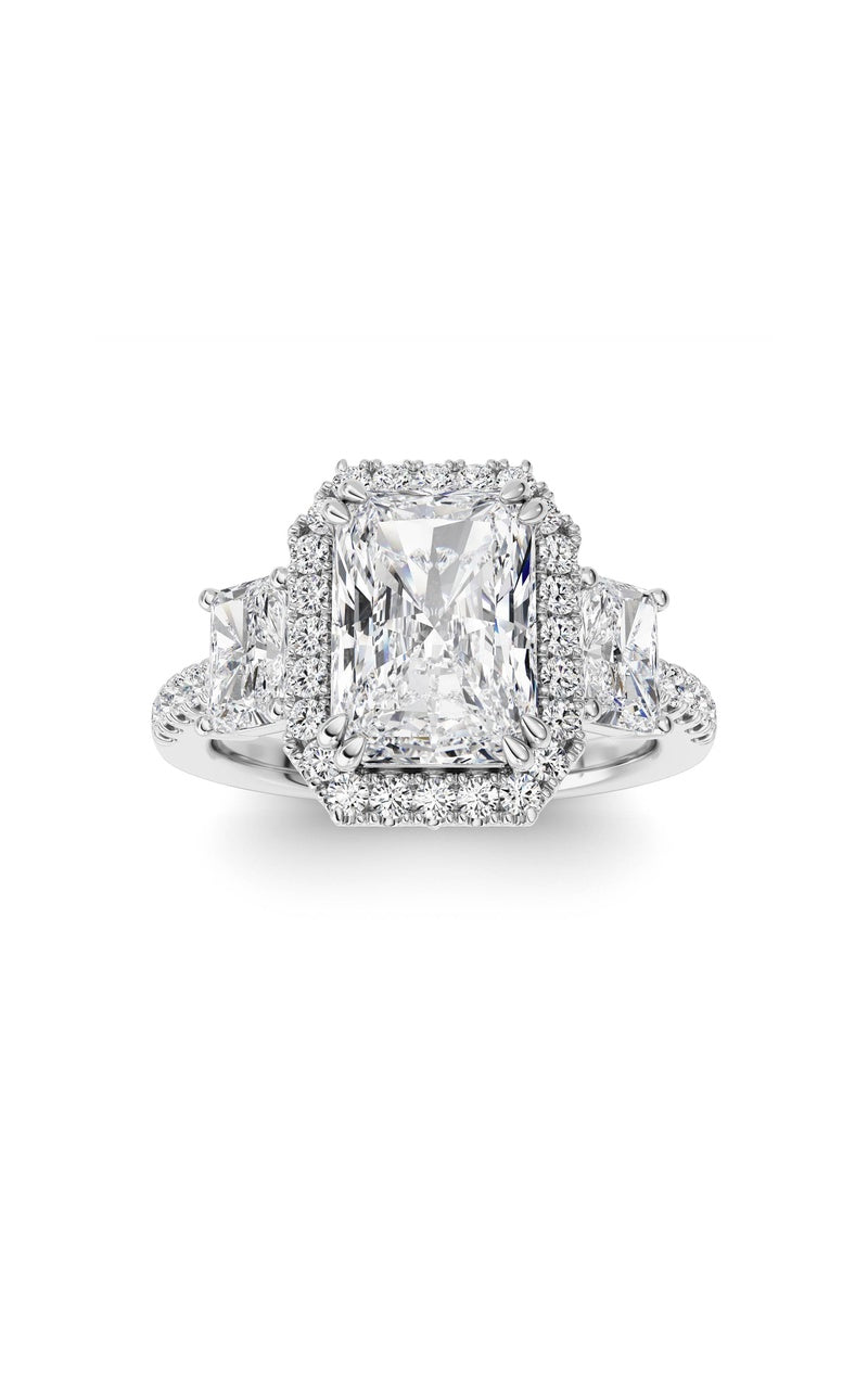 3Cttw Radiant Shaped Lab Grown Diamond (F/VS) Accented Three Stone Ring in 14K Gold