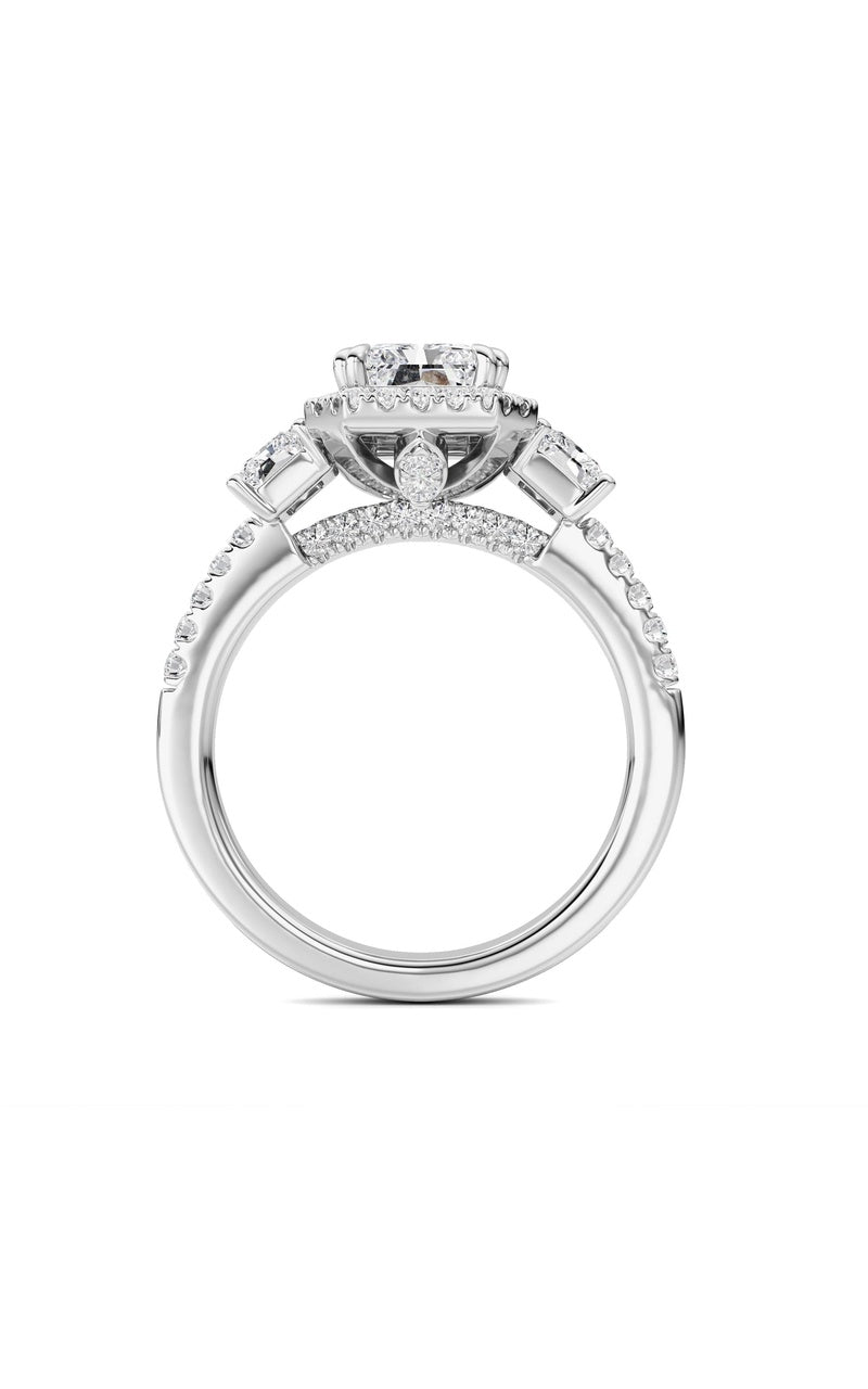 3Cttw Radiant Shaped Lab Grown Diamond (F/VS) Accented Three Stone Ring in 14K Gold