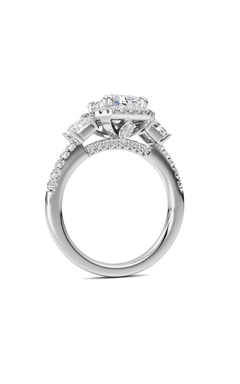 3CTW Radiant Shaped Lab Grown Diamond (F/VS) Accented Three Stone Ring in 14K Gold