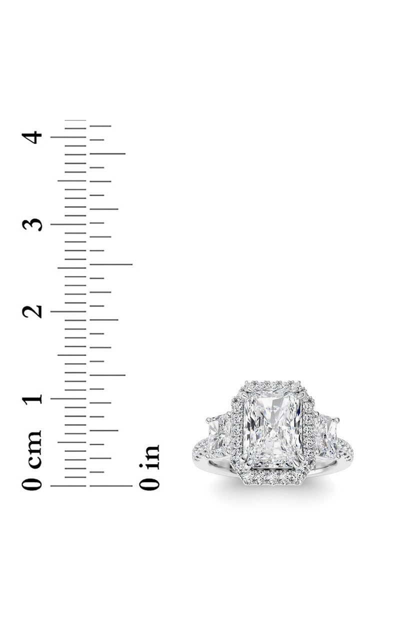 3CTW Radiant Shaped Lab Grown Diamond (F/VS) Accented Three Stone Ring in 14K Gold, 14K White Gold