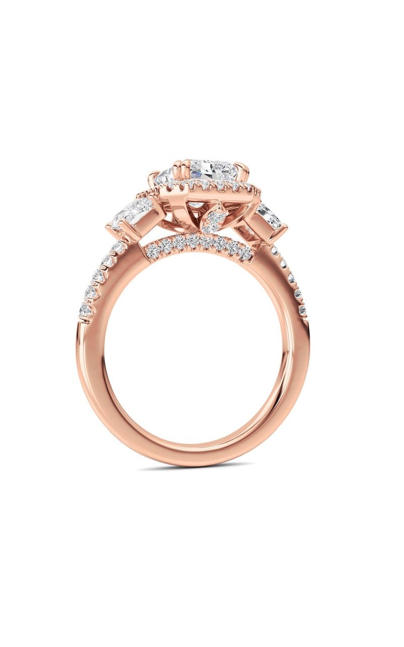 3CTW Radiant Shaped Lab Grown Diamond (F/VS) Accented Three Stone Ring in 14K Gold, 14K Rose Gold
