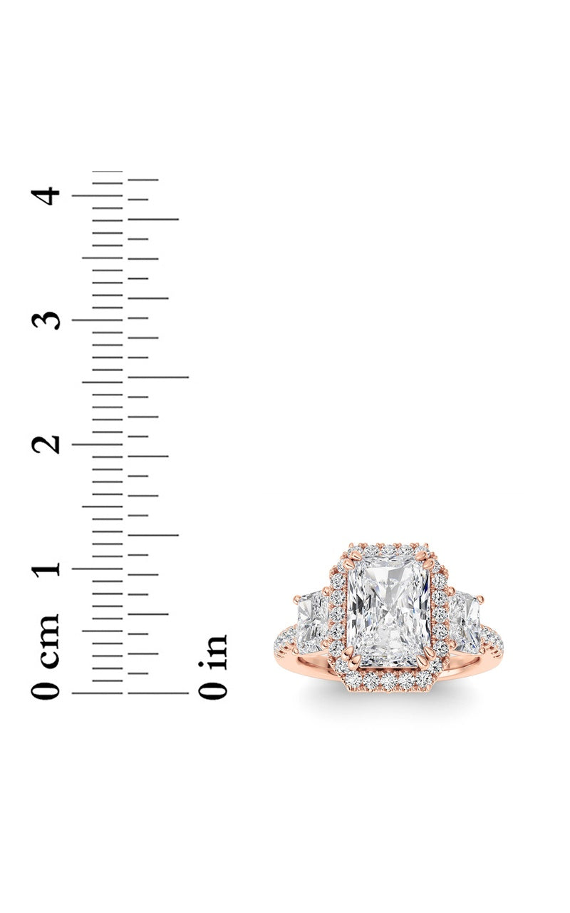 3CTW Radiant Shaped Lab Grown Diamond (F/VS) Accented Three Stone Ring in 14K Gold, 14K Rose Gold