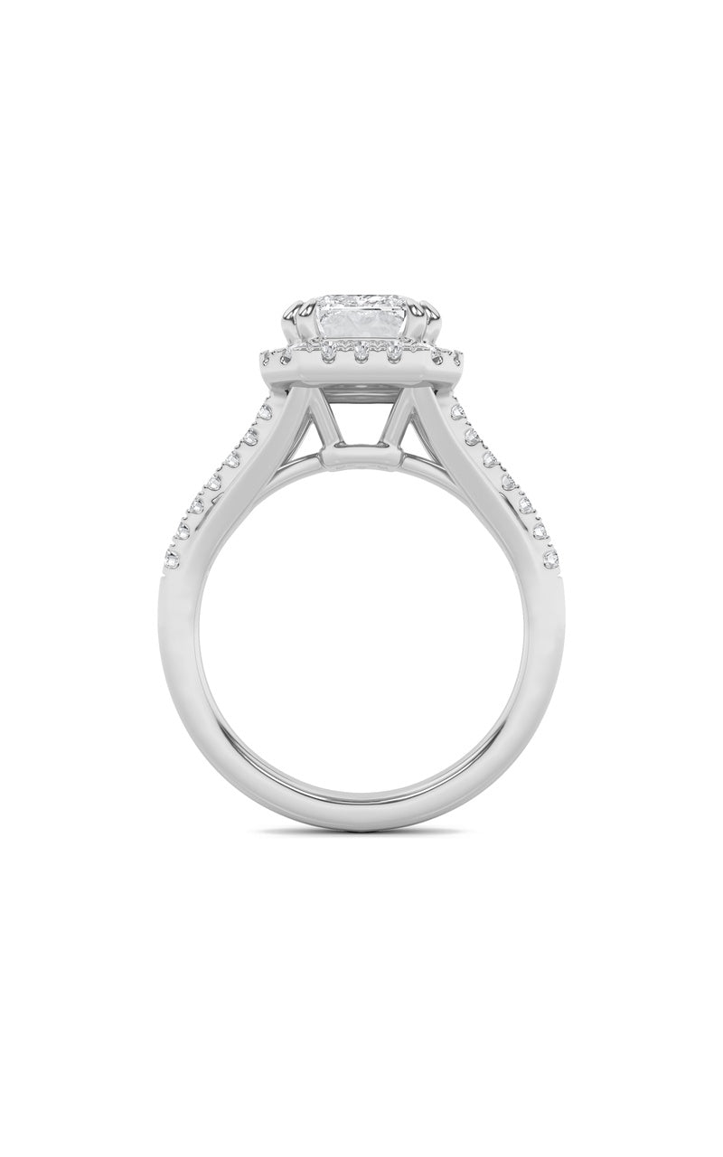 3CTW Emerald Shaped Lab Grown Diamond (F/VS) Halo Accented Engagement Ring in 14K Gold