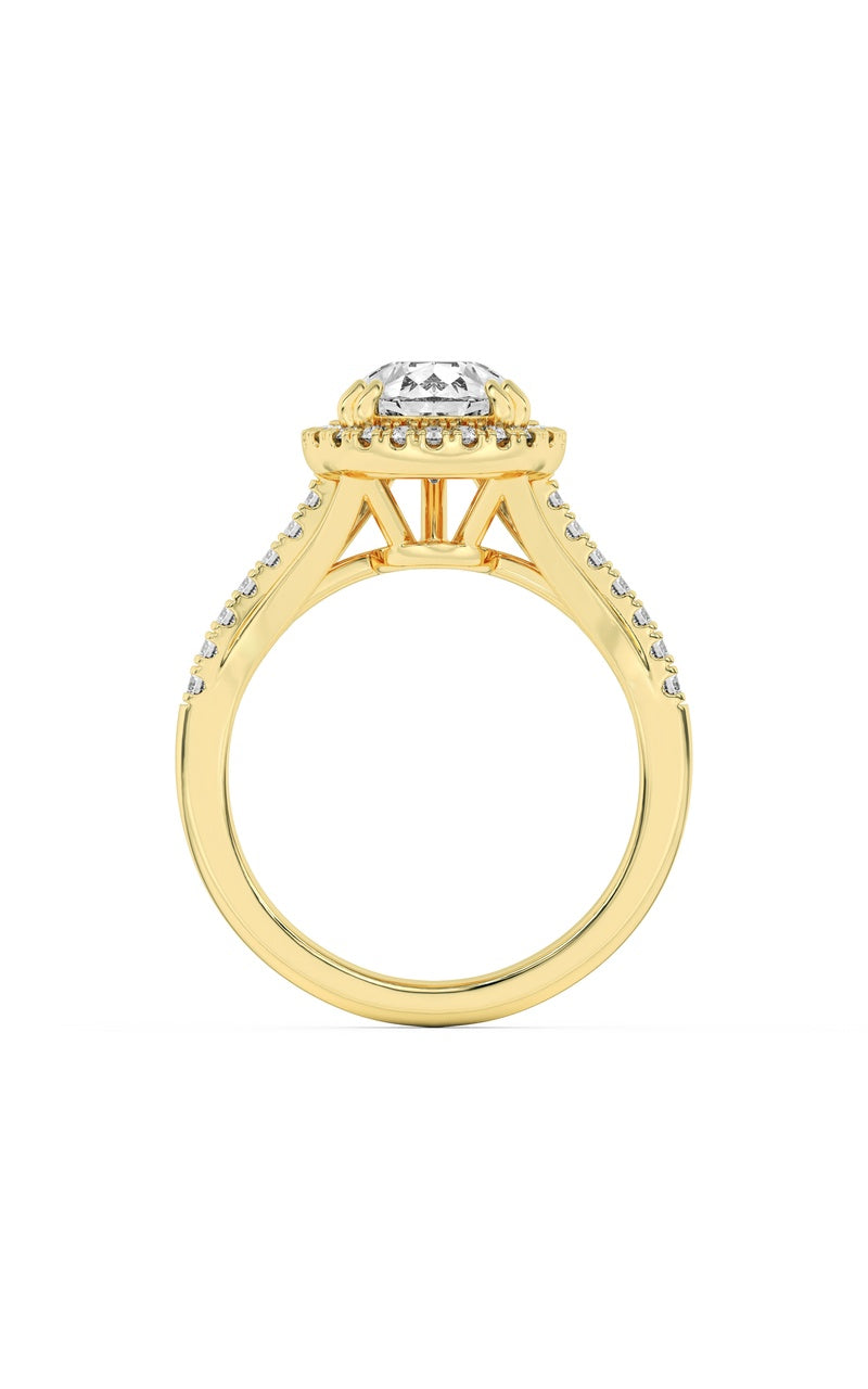 3CTW Pear Shaped Lab Grown Diamond (F/VS) Halo Accented Engagement Ring in 14K Gold