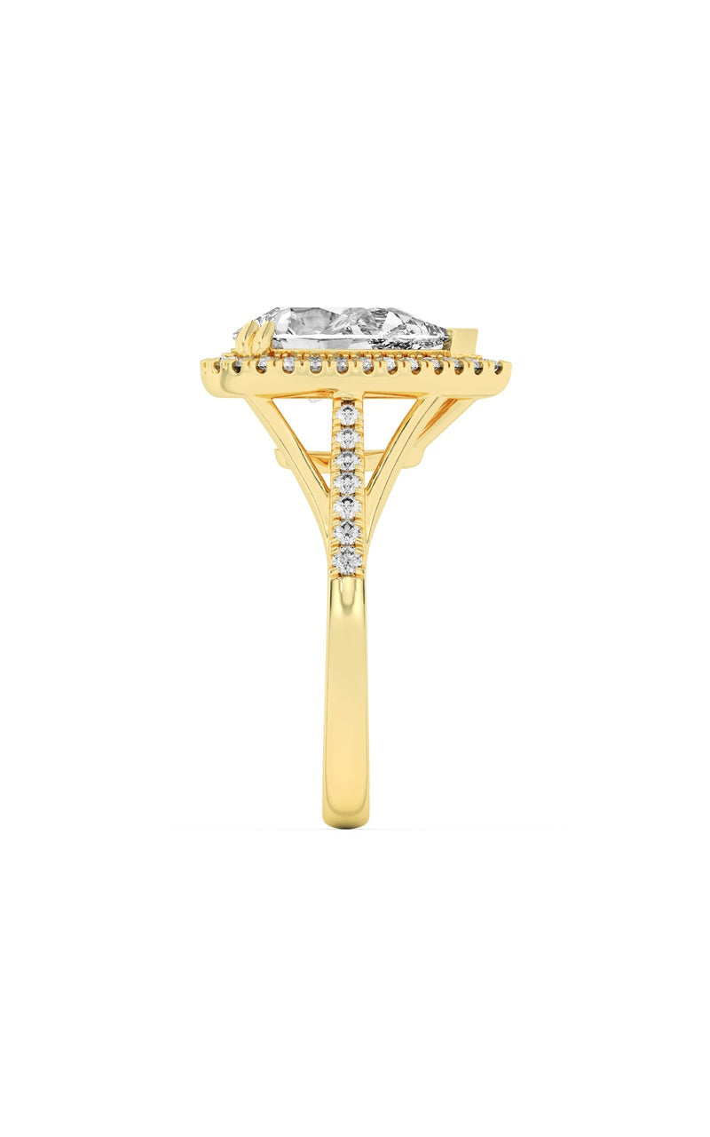 3CTW Pear Shaped Lab Grown Diamond (F/VS) Halo Accented Engagement Ring in 14K Gold