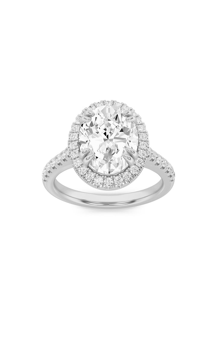 3Cttw Oval Shaped Lab Grown Diamond (F/VS) ClassicHalo Accented Engagement Ring in 14K Gold