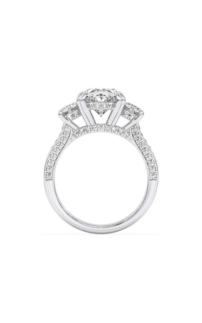 5Cttw Oval Shaped Lab Grown Diamond (F/VS) Three Stone Accented Engagement Ring in 14K Gold