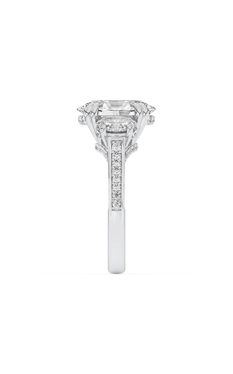 5CTW Oval Shaped Lab Grown Diamond (F/VS) Three Stone Accented Engagement Ring in 14K Gold