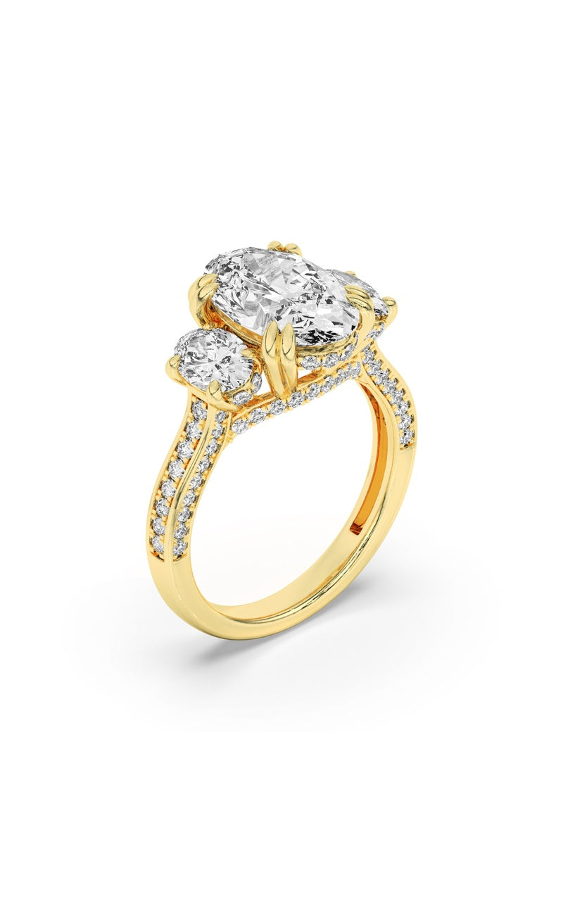 5Cttw Oval Shaped Lab Grown Diamond (F/VS) Three Stone Accented Engagement Ring in 14K Gold