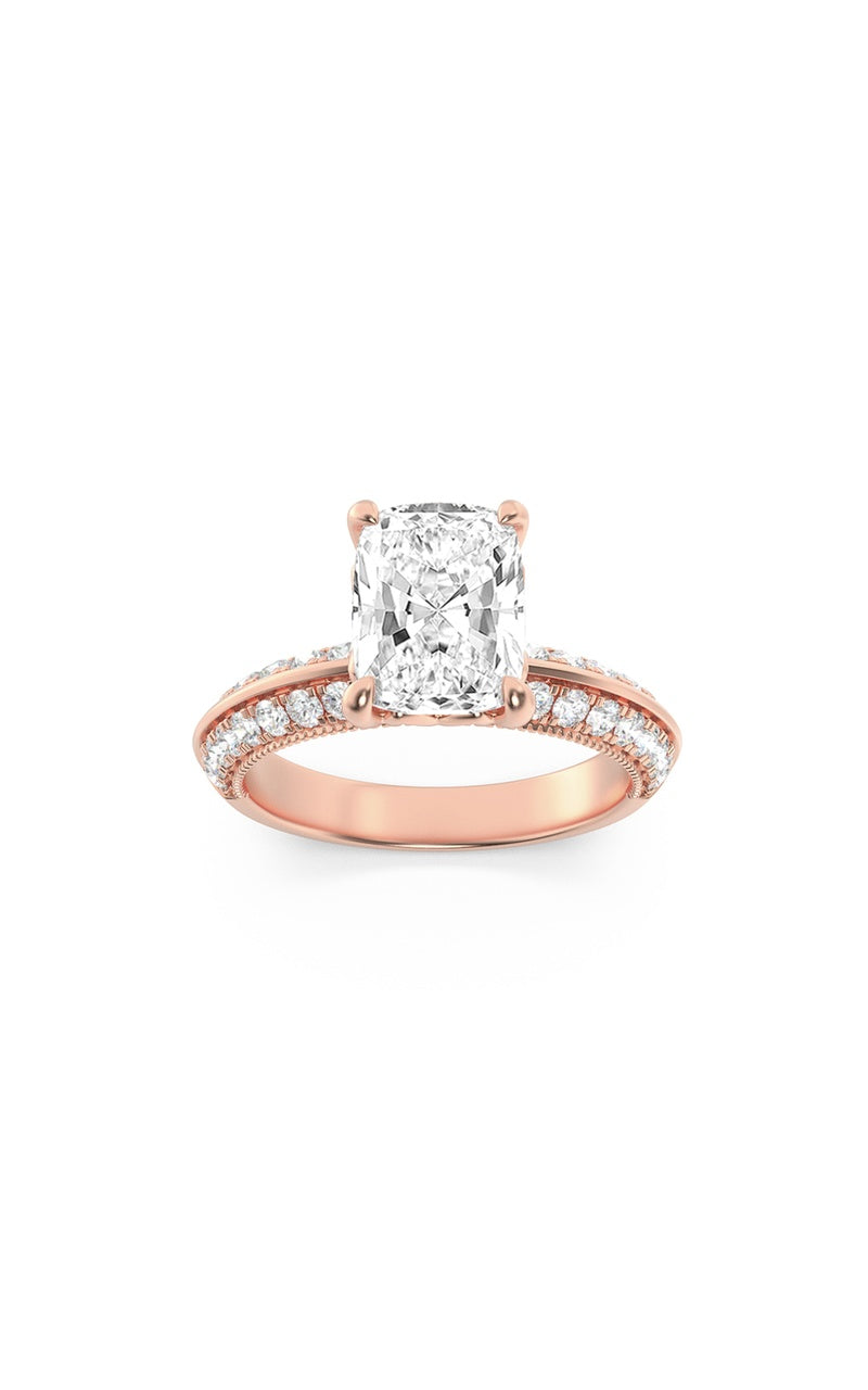 1.75Cttw Elongated Cushion Shaped Lab Grown Diamond (F/VS) Three Row Micro Pave Engagement Ring in 14K Gold