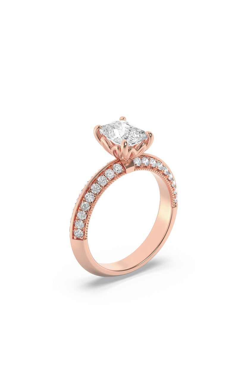 1.75Cttw Elongated Cushion Shaped Lab Grown Diamond (F/VS) Three Row Micro Pave Engagement Ring in 14K Gold