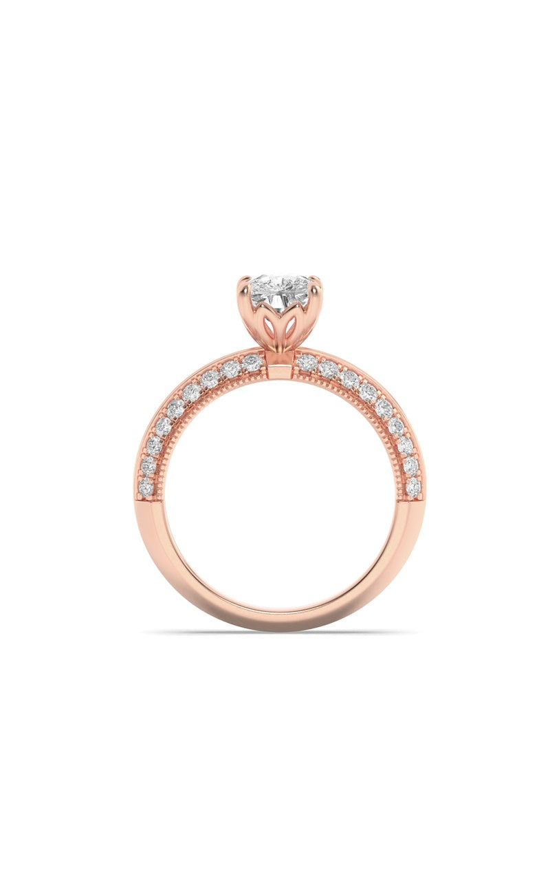 1.75CTW Elongated Cushion Shaped Lab Grown Diamond (F/VS) Three Row Micro Pave Engagement Ring in 14K Gold