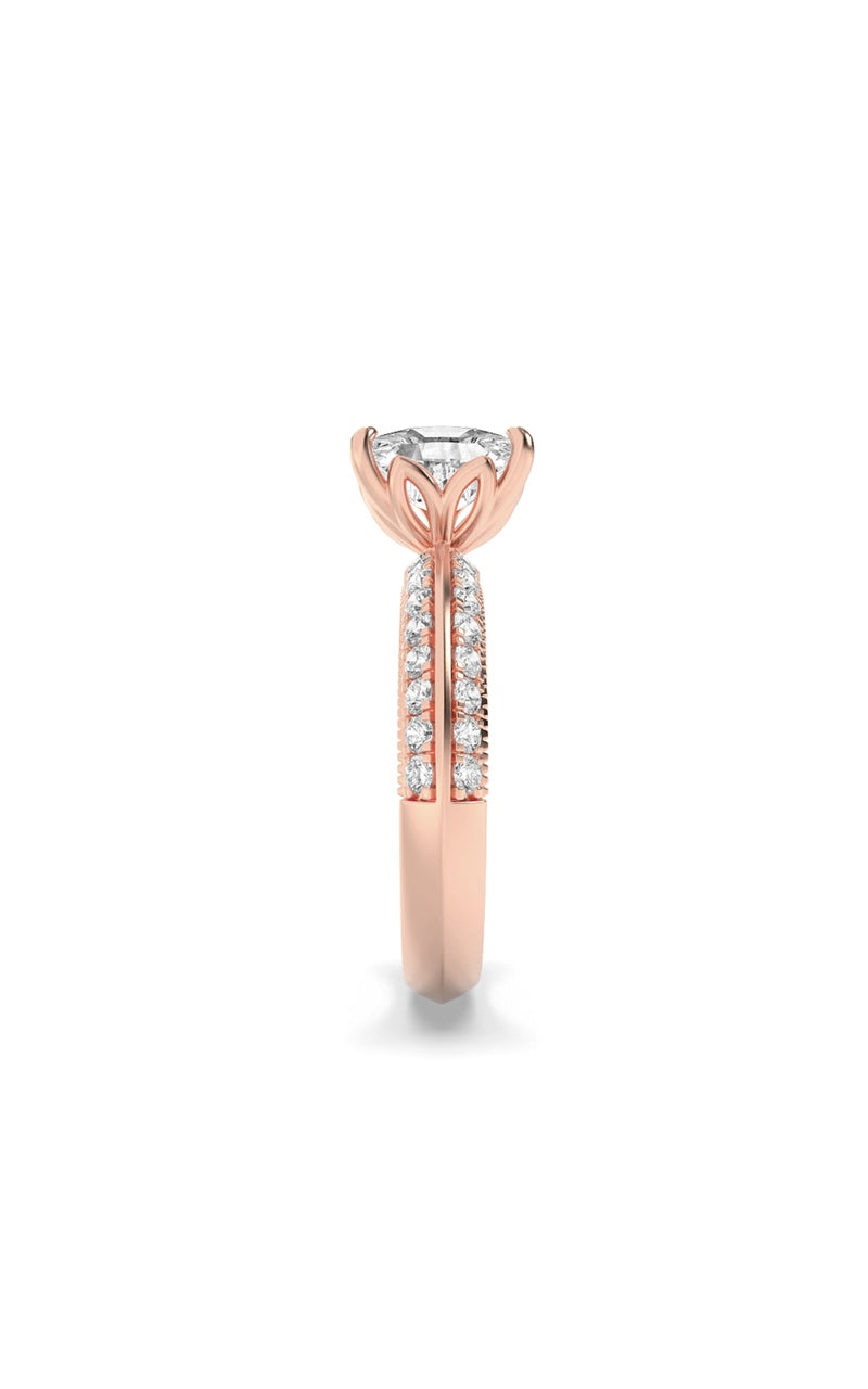 1.75CTW Elongated Cushion Shaped Lab Grown Diamond (F/VS) Three Row Micro Pave Engagement Ring in 14K Gold