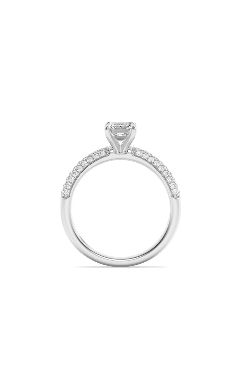 1.5CTW Emerald Shaped Lab Grown Diamond (F/VS) Three Row Micro Pave Engagement Ring in 14K Gold