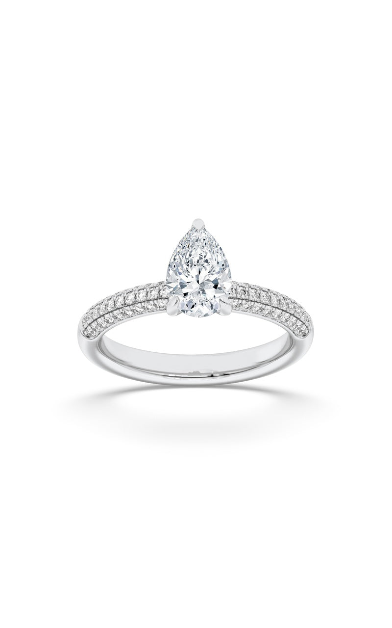 1.5Cttw Pear Shaped Lab Grown Diamond (F/VS) ThreeRow Micro Pave Engagement Ring in 14K Gold