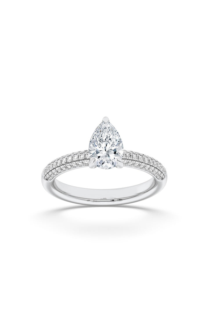 1.5Cttw Pear Shaped Lab Grown Diamond (F/VS) ThreeRow Micro Pave Engagement Ring in 14K Gold
