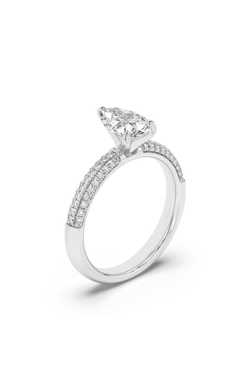 1.5Cttw Pear Shaped Lab Grown Diamond (F/VS) ThreeRow Micro Pave Engagement Ring in 14K Gold