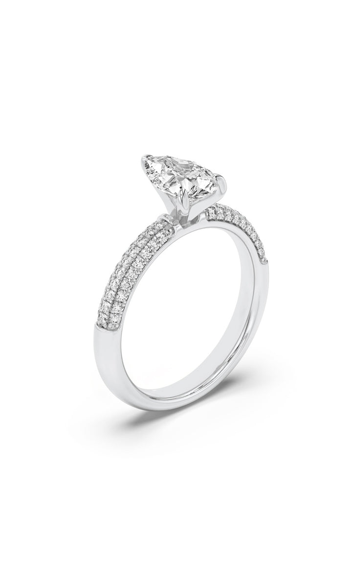 1.5CTW Pear Shaped Lab Grown Diamond (F/VS) Three Row Micro Pave Engagement Ring in 14K Gold
