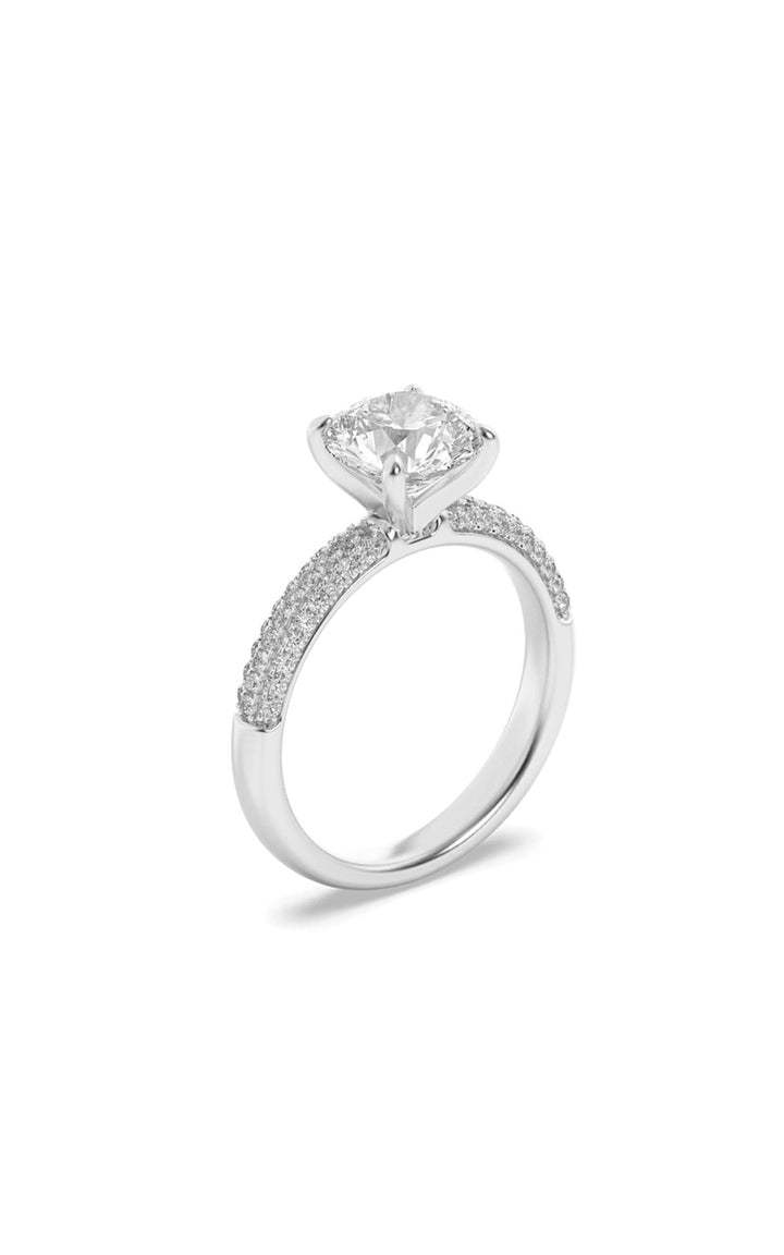 1.5CTW Round Shaped Lab Grown Diamond (F/VS) Three Row Micro Pave Engagement Ring in 14K Gold