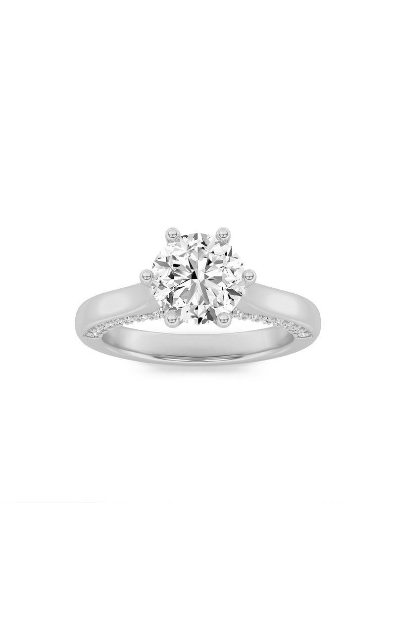 1.25Cttw Round Shaped Lab Grown Diamond (F/VS) Tulip Motif Accented Engagement Ring in 14K Gold