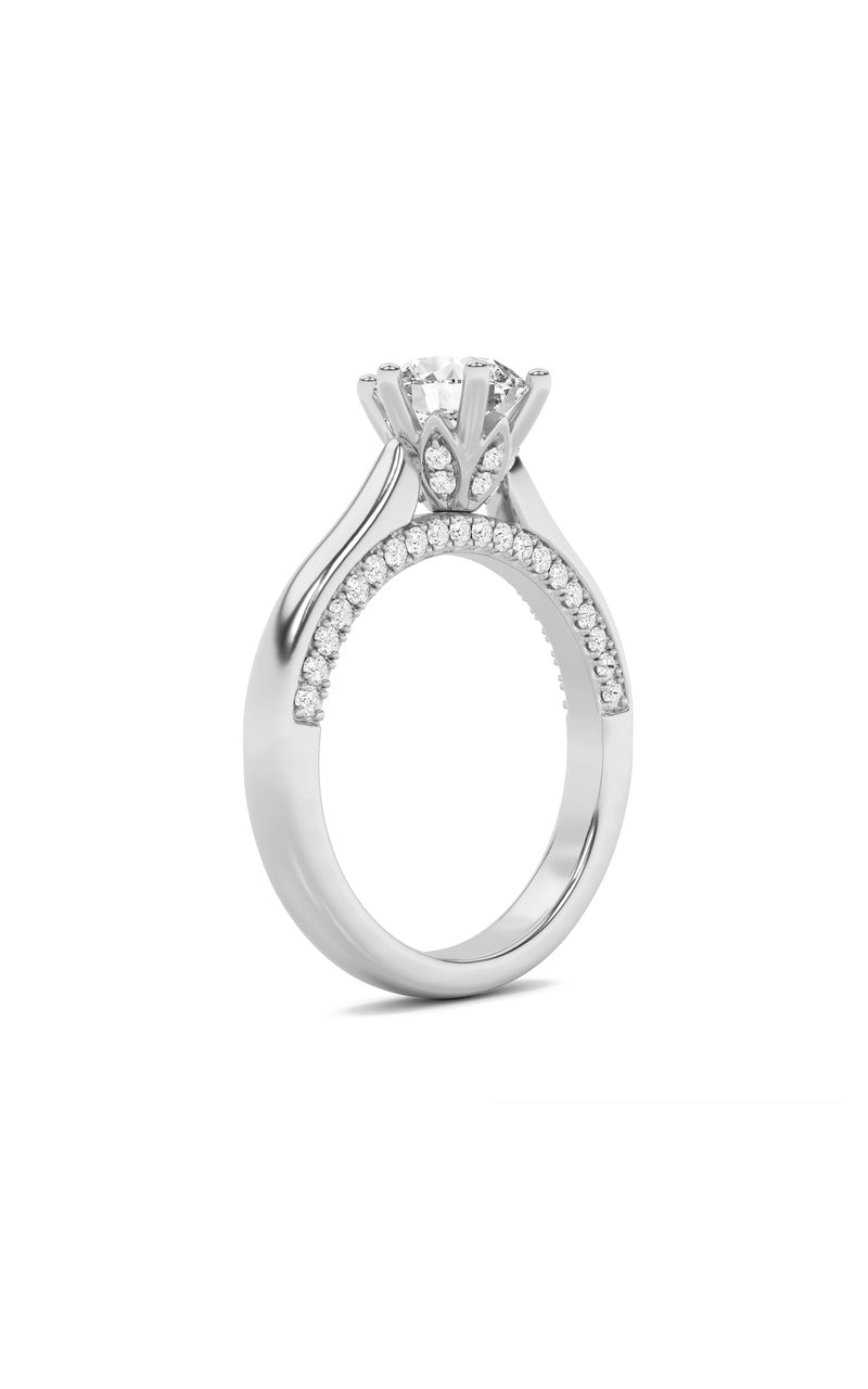 1.25CTW Round Shaped Lab Grown Diamond (F/VS) Tulip Motif Accented Engagement Ring in 14K Gold